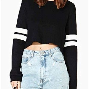 Casual Stripped Crop Top Sweatshirt Pullover